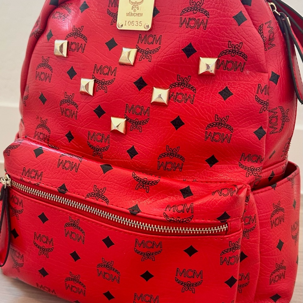 MCM Red and Gold Backpack with Signature Monogram
